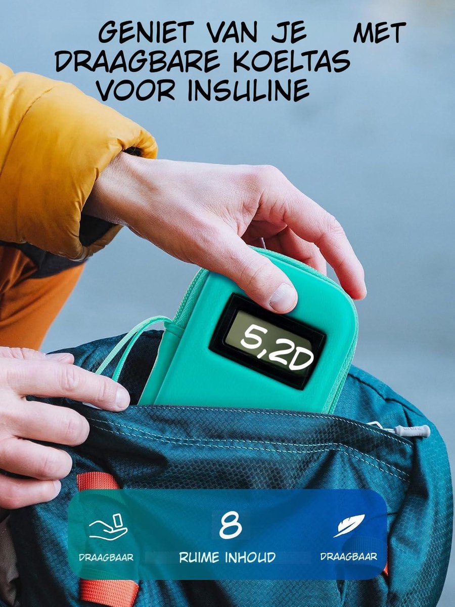 Kavora Insuline Koeltas - Koeltas voor Diabetici - Herbruikbare Ijszak voor Insuline - Blauw - 17cm x 7cm x 1cm