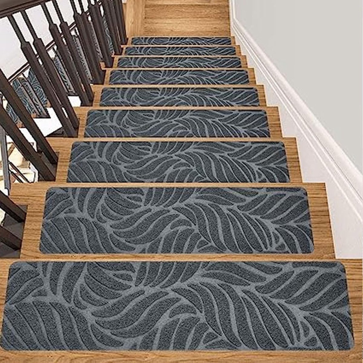 KZQ Antislip Trapmattenset 7 Delig Grijs Voor Binnen En Houten Traptreden 20x76 Cm Veilig En Stijlvol Eenvoudig Schoon Te Maken