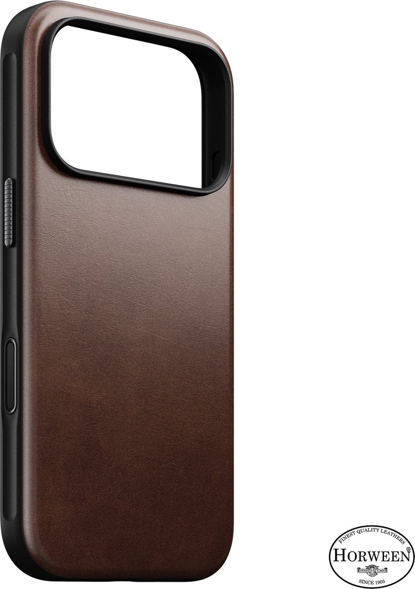 Nomad Modern Horween Lederen Hoesje – Geschikt voor iPhone 18 Pro/17 Pro – Gemaakt van hoogwaardig Horween leder – polycarbonaat frame – MagSafe compatible - Bruin