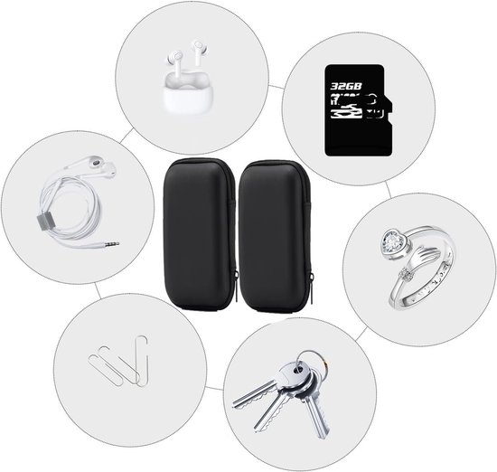 2-delige hoofdtelefoon-opbergtas, hoofdtelefoon draagtas met binnenvak, Eva, mini, harde opbergdoos voor MP3-bekabelde hoofdtelefoon, USB-datakabel, sleutelkaart (zwart) — afbeelding 3