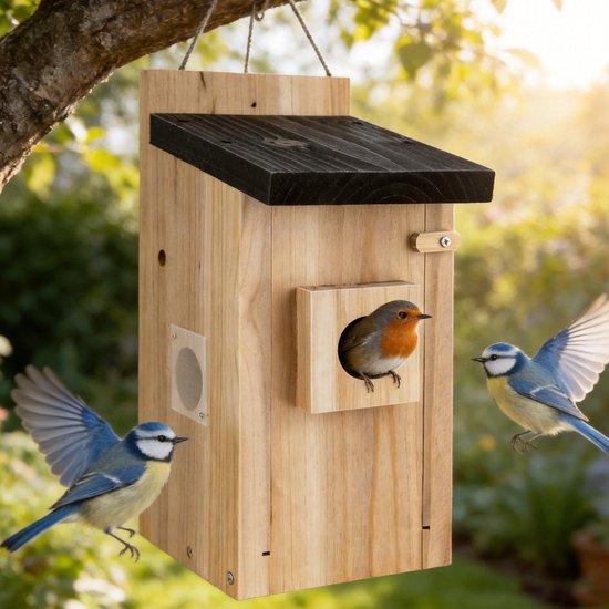 Vogelhuisje met Camera 5 MP - Smart Vogelhuisje Buiten met Zonnepaneel & WiFi - Slim Voederhuisje met Nachtzicht, Bewegingsdetectie & App - Weerbestendig