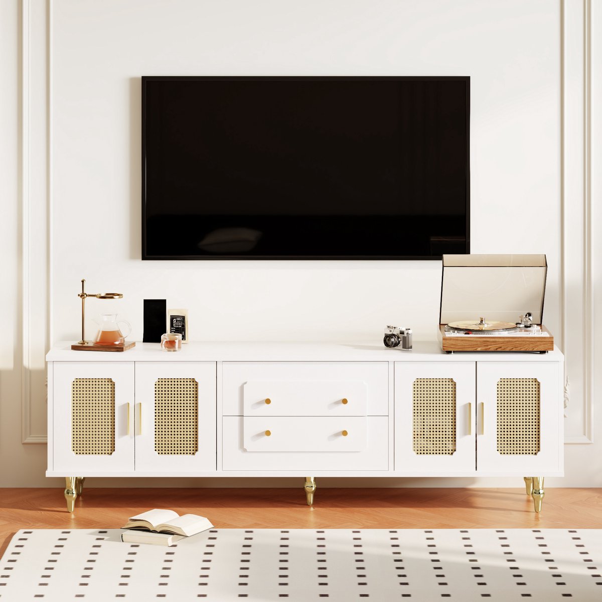 MUVANO Modern tv-meubel walnoot - tv-dressoir met schuifdeuren - tv-kast 190 cm breed-laag tv-meubel - 190x35x45 cm- opbergen- woonkamer walnoot