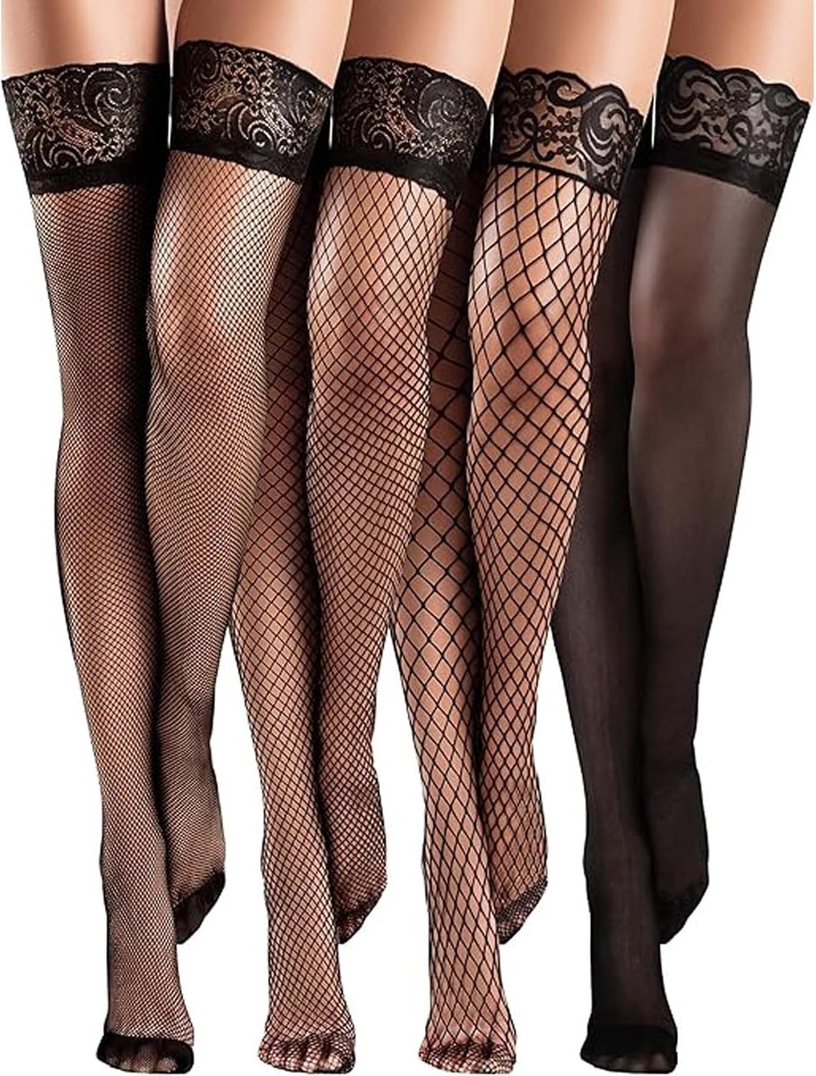 Zijdeachtige Visnet Thigh High Kousen met Sexy Kant Top voor Vrouwen - Perfect voor Feestjes, Cosplay en Carnaval