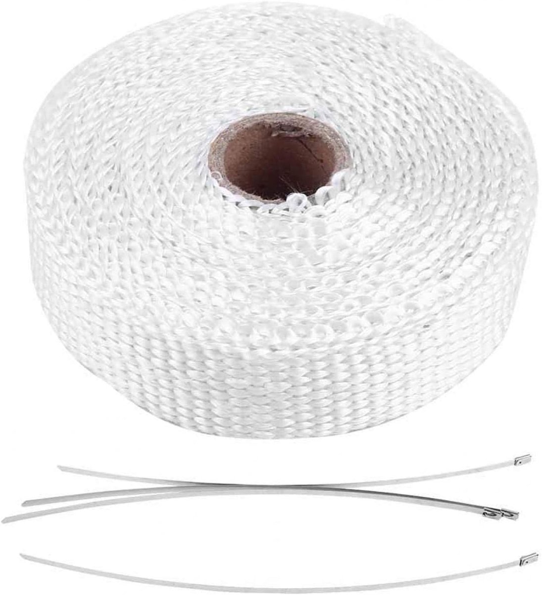 Thermische Uitlaat Wrap 5m Isolatie Tape voor Auto en Motorfiets met 4 RVS Kabelbinders (Wit) - Warmtebestendig, Geluidsisolatie, Duurzaam