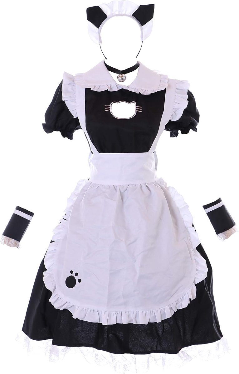 Kat Cat Maid dienstmeisje Zofe zwarte jurk schort 7-delig dameskostuum cosplay