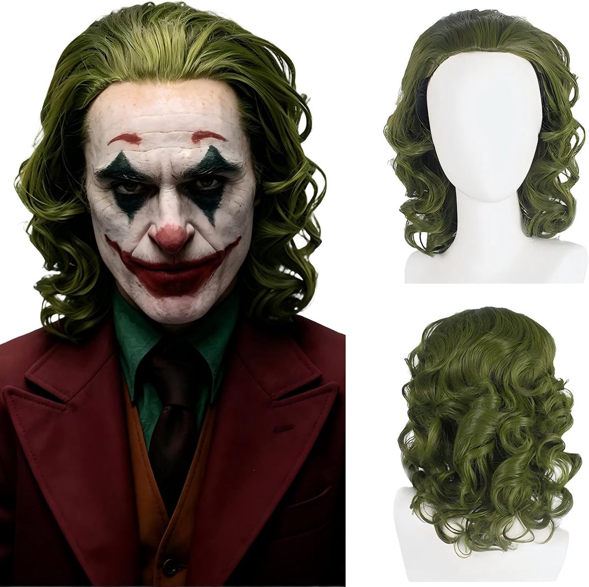 Pruik groen korte krullen cosplay pruik heren - golvend clownhaar voor Halloween, carnaval, kostuumfeest en cosplay-evenement