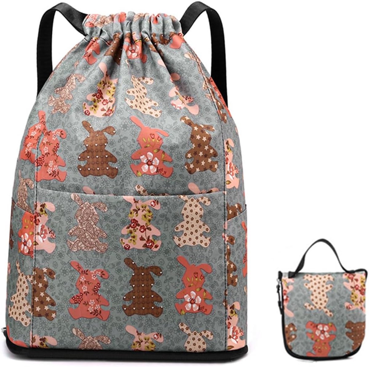 Tas met trekkoord, opvouwbaar, grote capaciteit, waterdichte rugzak met trekkoord, nylon tas met trekkoord, binnenzak en ritssluiting, voor sport, reizen en stad, gevoerd