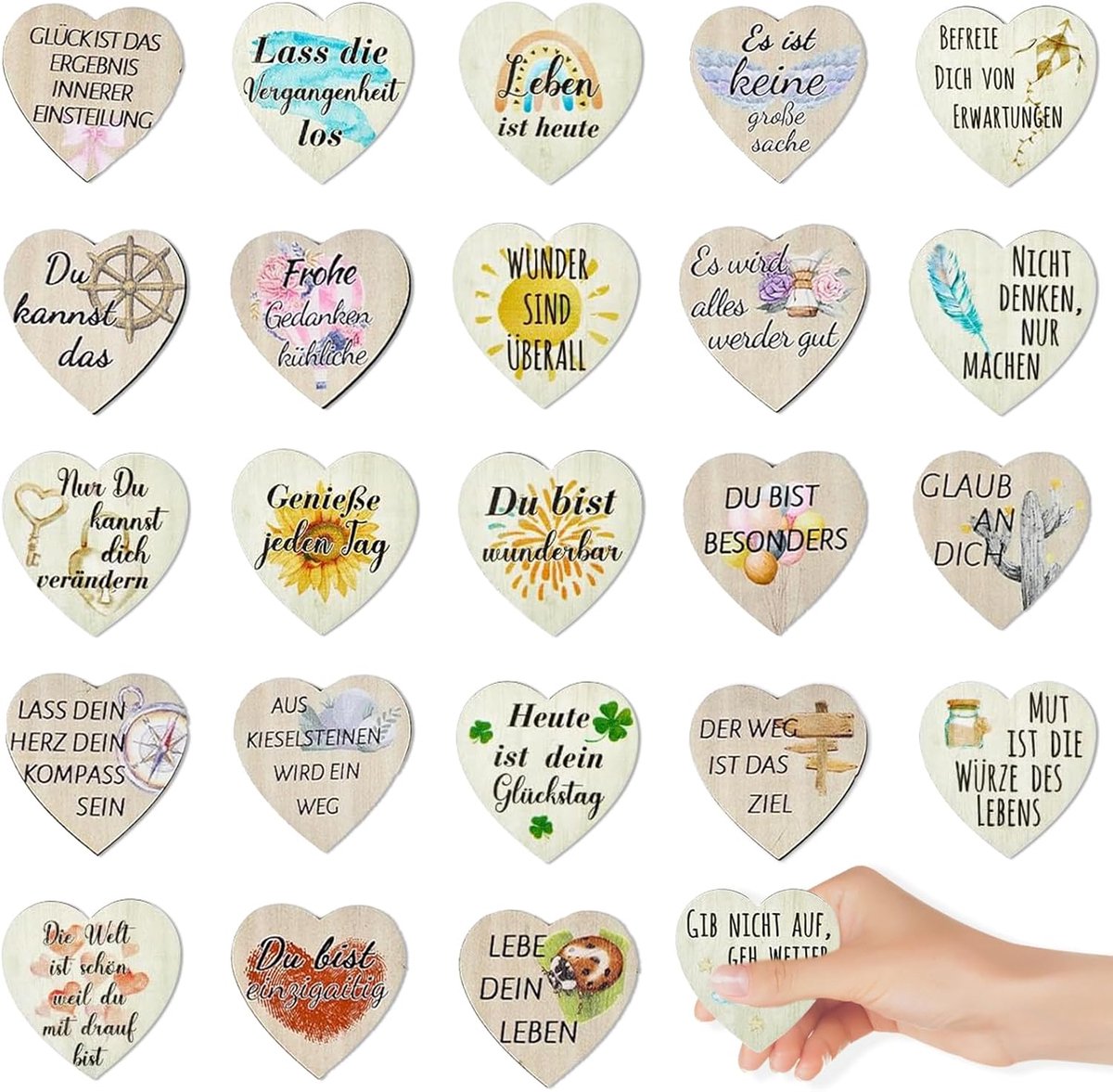 24 stuks geluksbrengers van hout, geluksbrengers, kleine geluksbrengers, hout, motiveringsgeschenk, geluksbrenger, kinderen, geluksbrenger, tafeldecoratie voor examens, collega's, vrienden