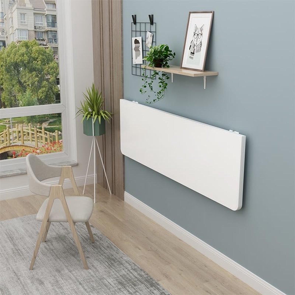 Zwevende opvouwbare wandtafel, houten klaptafel, multifunctionele eettafel, keukentafel (60 x 30 x 1,6 cm, wit)