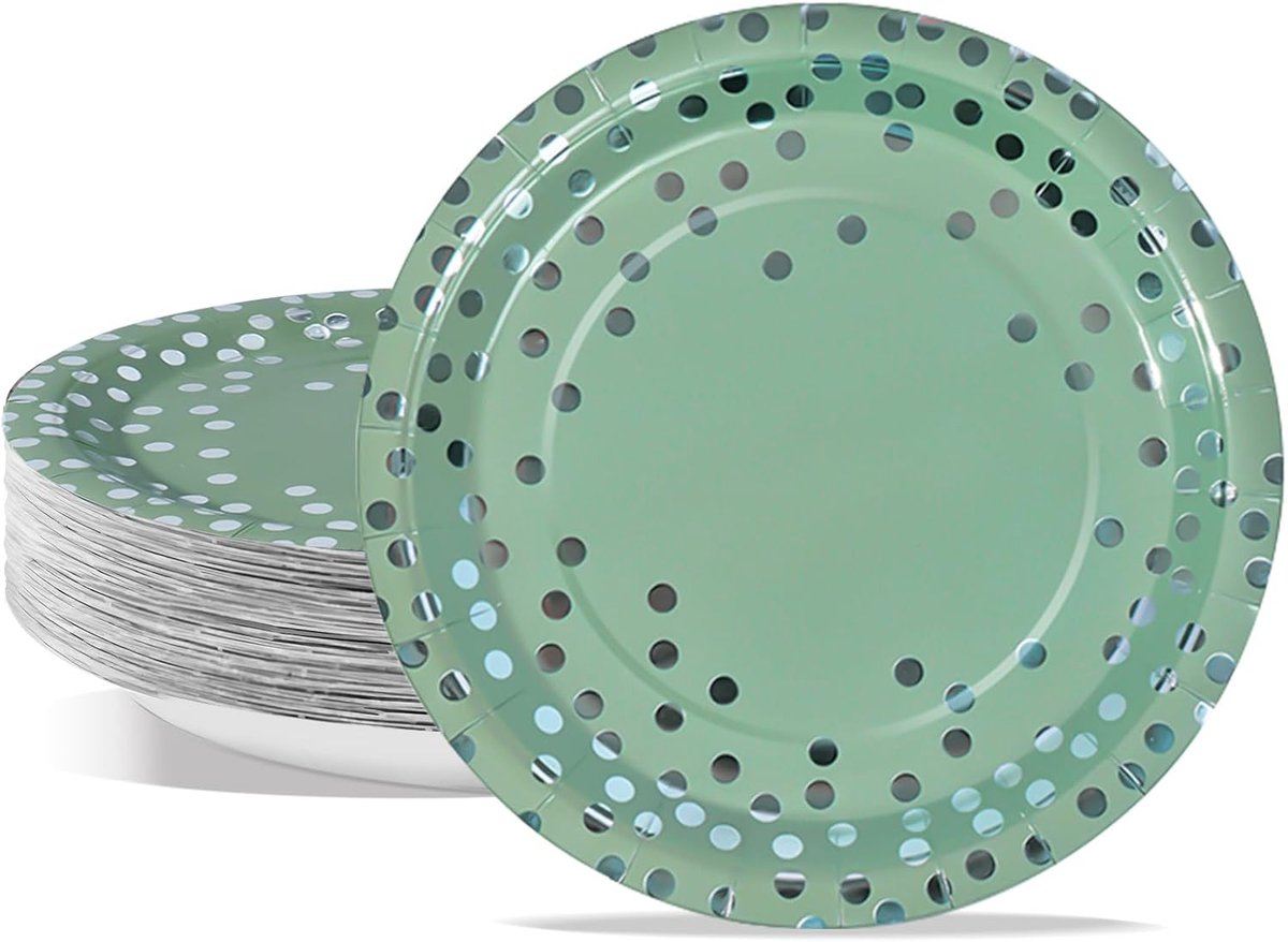 50 stuks 18 cm grasgroen zilver party wegwerp papieren borden