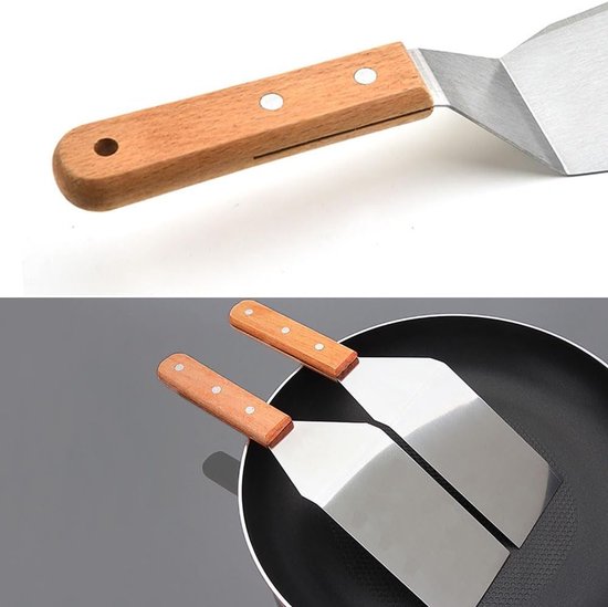 2 stuks grillspatel, rechthoekige spatel van roestvrij staal, steakspatel, met hittebestendig handvat, keukenspatel voor het optillen en draaien van hamburgers, pizza, steaks, grill, eieren — afbeelding 4