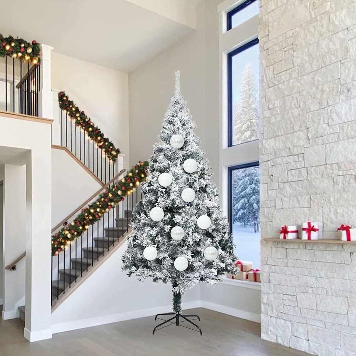 Kerstballenset, 4 stuks, wit, kunststof ballen voor kerstboom, raam, adventskrans, tuinfeest, winterdecoratie, 42018867