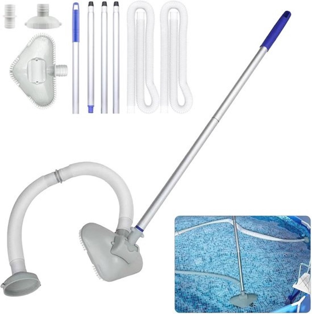 Handmatige zwembadstofzuiger met telescoopstang en accessoires voor optimale reiniging