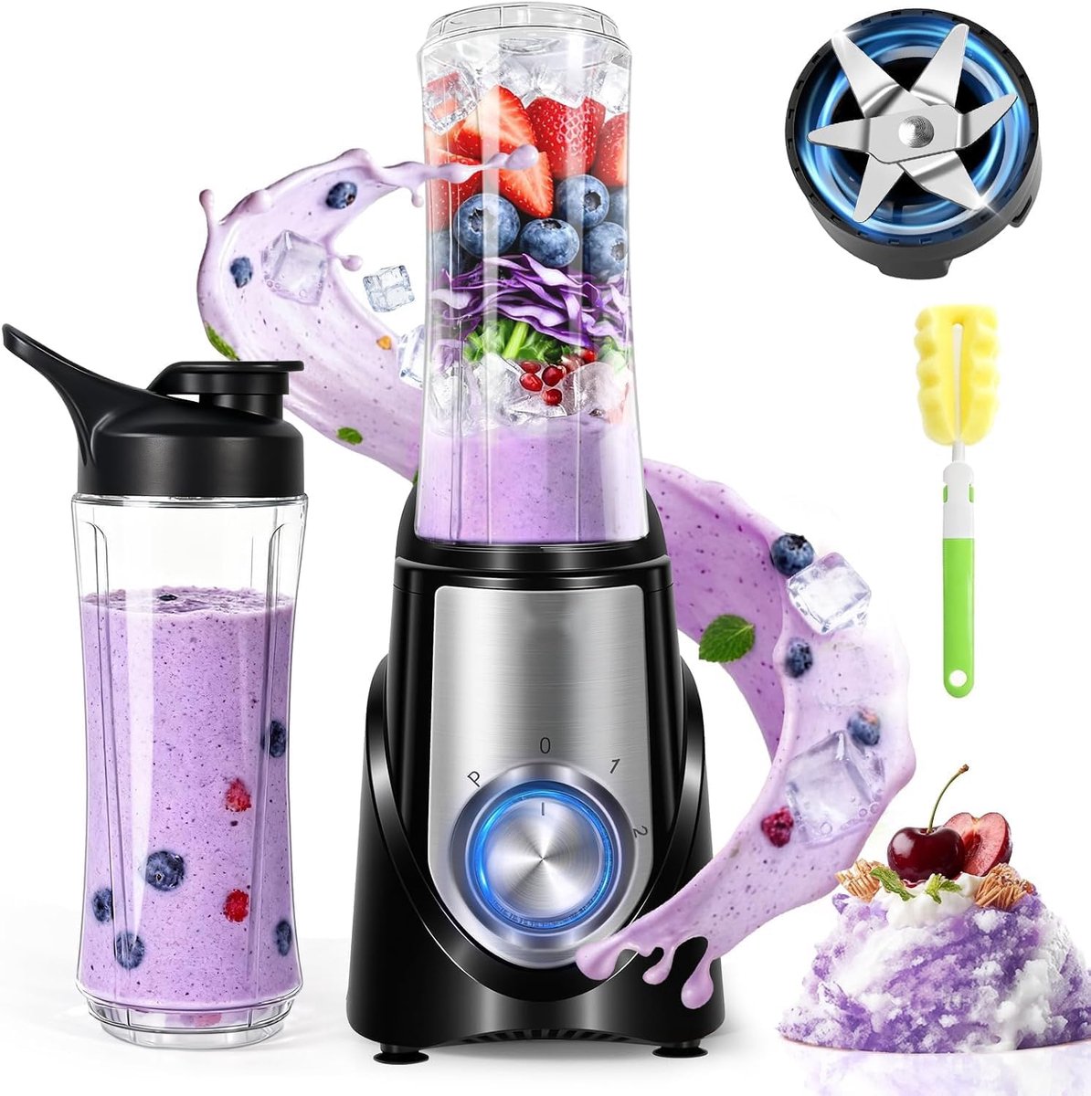 Blender 400 W, blender met BPA-vrij, draagbaar, 600 ml, mini-blender, elektrisch, multifunctioneel, met 6 messen van roestvrij staal, voor smoothie, milkshake, fruit