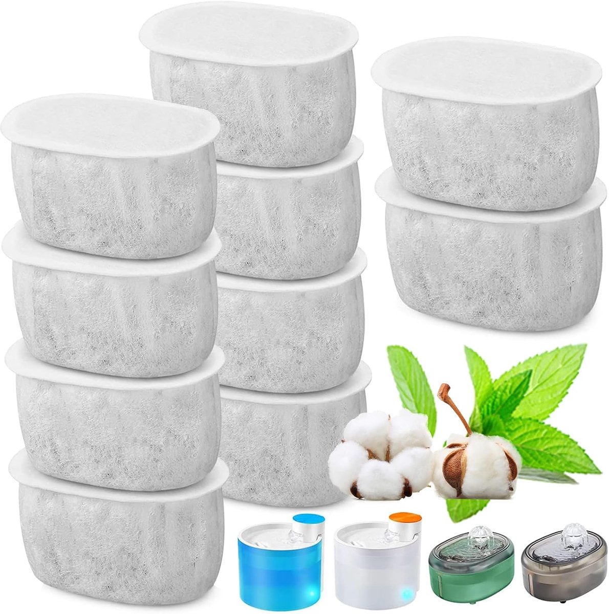 10 stuks reservefilters, drinkfontein, 2 liter, automatische kattenfontein, huisdierwaterdispenserfilter, drinkfonteinaccessoires (W300/W500)