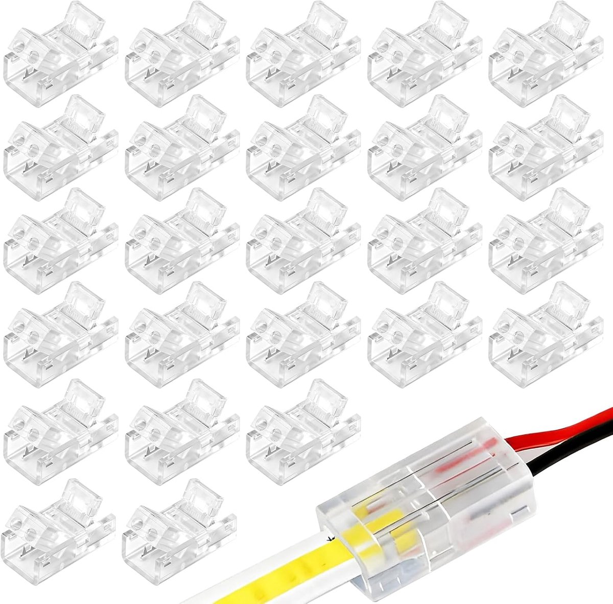 20 stuks COB LED-connectoren, 2-polig, 8 mm, naadloze verbindingsstrips voor SMD 3528 2835 strips, snelverbindingsband voor het aansluiten van draden en ledstrips, 12 V, 24 V