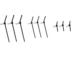 (6-9 stuks) Jenzi Anti Tangle Boom met karabijnhaak, vissen Anti Tangle Boom gebogen zwart 5cm, 8cm of 12cm, karpervoeder+ Petri stickers (mix 5cm, 8cm & 2cm)