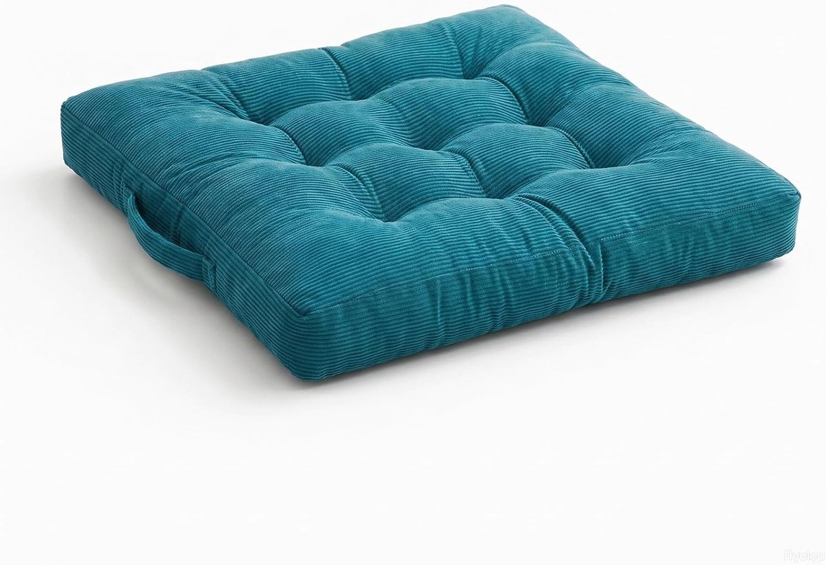 40 x 40 cm, extra dik 5 cm zitkussen van 100% katoen, met draaggreep, voor binnen en buiten, voor vloer, tuin, terras en stoel (blauw)