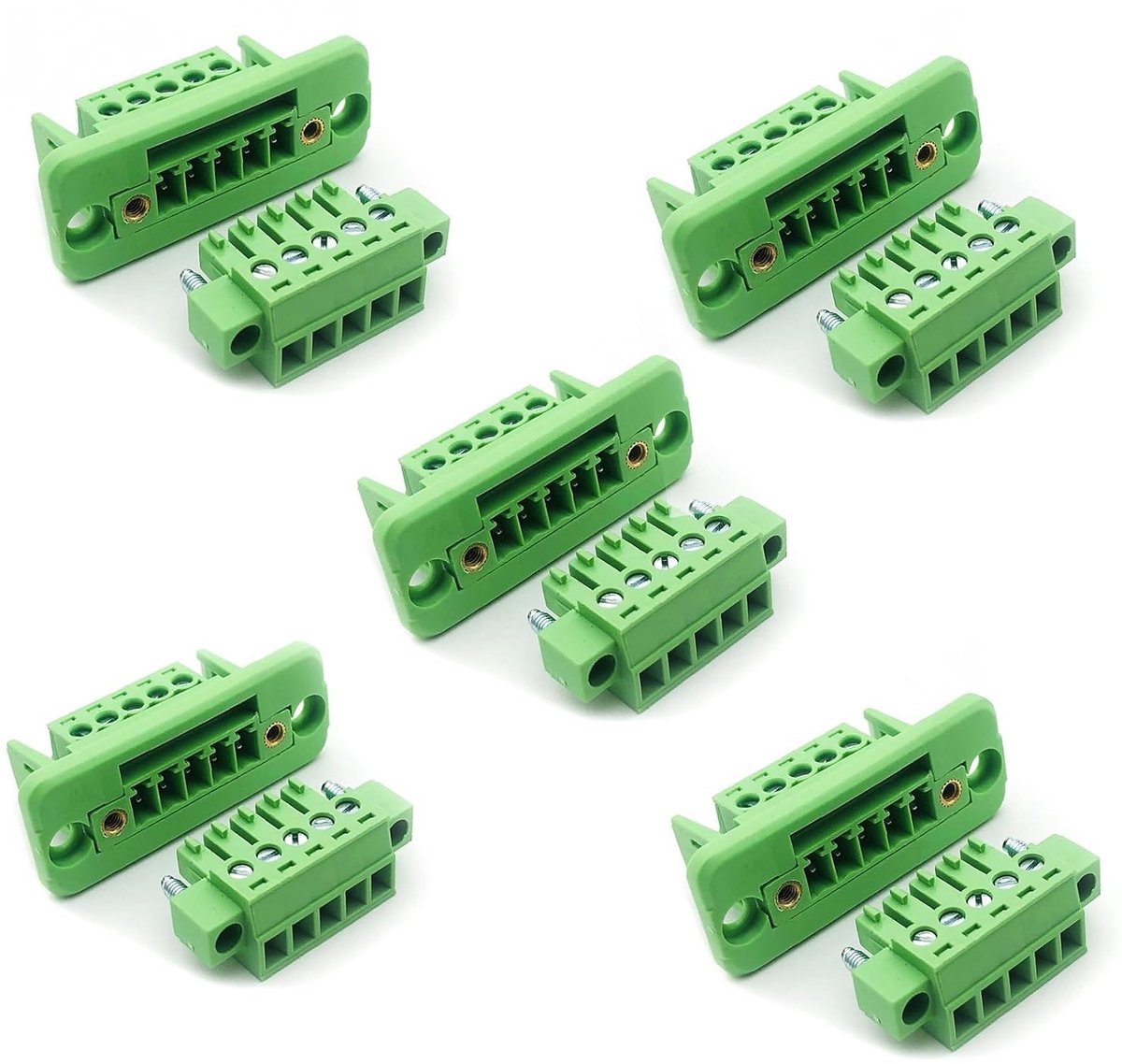 5 sets 5-polige 3,81 mm schroefklemmen connectoren doorgangsklemblok Phoenix type, 8A 300V aansluitblok stekker bus set, 16-28AWG