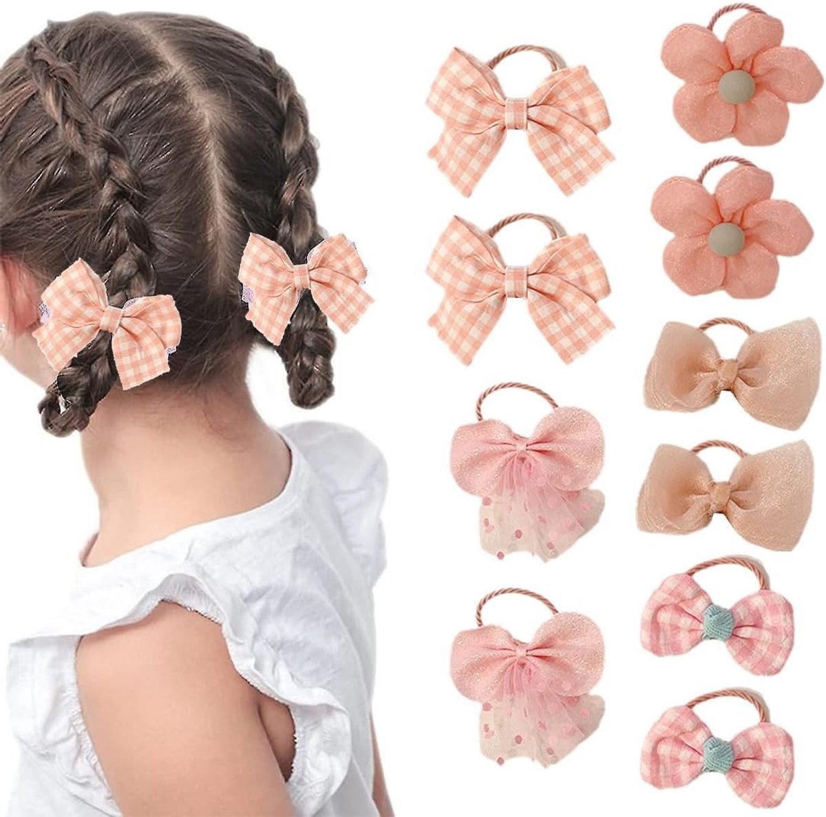 Set van 10 Elastische Haarstrikken voor Meisjes - Zachte en Naadloze Ponytail Houders, Perfecte Accessoires voor Kinderen