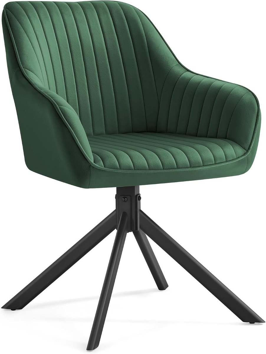 SONGMICS Eetkamerstoel, draaistoel, 60 x 60 x 81,5 cm Fluweel, metalen poten, met armleuningen, 360° draaibaar, voor woonkamer, kantoor, groen, collectie