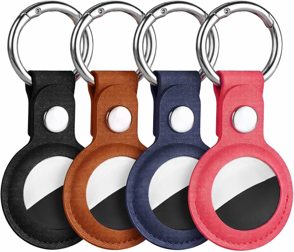 Set van 4 PU-leren hoesjes met metalen sleutelhangers voor slimme trackers uit 2021, draagbare anti-verliesbescherming voor sleutels, rugzakken, bagage en huisdieren