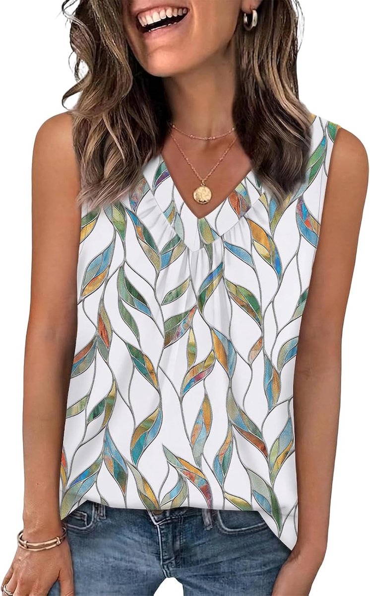 Dames Tanktops Zomer V-hals Top Losse Pasvorm Blousetop Basic Casual Mouwloos T-shirt Lang Vest