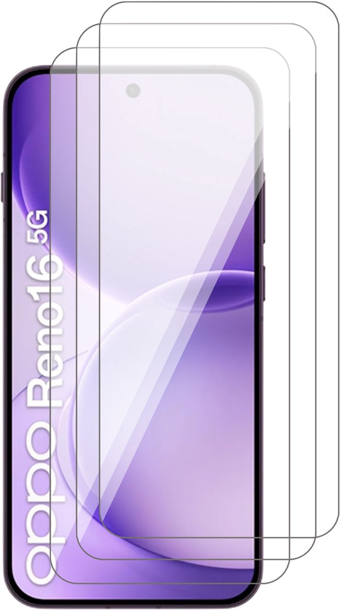 Screenprotector geschikt voor Oppo Reno 16 / 16 Pro 5G – 3 Stuks – UltraClear Gehard Glas – Case Friendly – 9H Krasbestendig