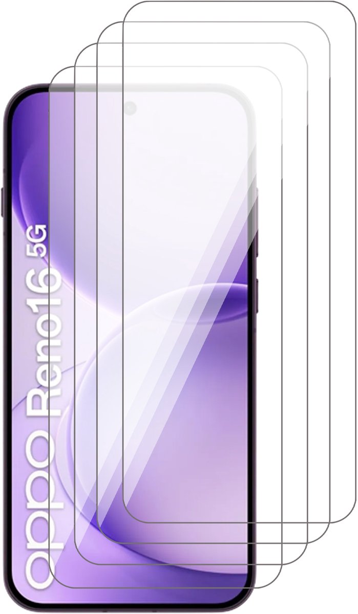 Screenprotector geschikt voor Oppo Reno 16 / 16 Pro 5G – 4 Stuks – UltraClear Gehard Glas – Case Friendly – 9H Krasbestendig