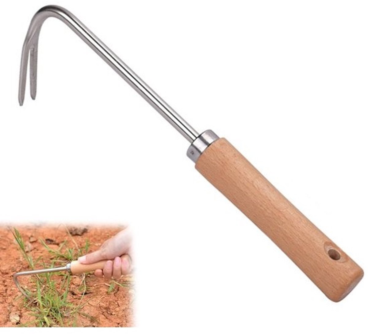 Dailygoods - Roestvrijstalen Tuinbroeder met Houten Handvat - V-vormig Design
