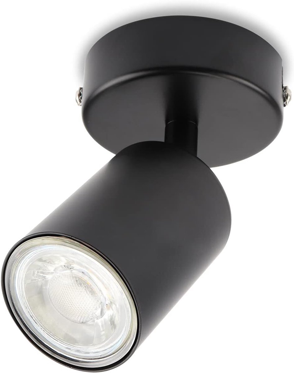 da LIGHT Led-plafondlamp, 1 lichtpunt, draai- en zwenkbaar, plafondspot, spot, GU10 (zonder lampen), retro/vintage plafondlamp, 230 V, zwart, voor woonkamer, slaapkamer, keuken