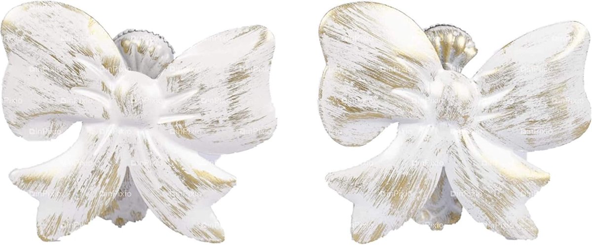 Set van 2 metalen gordijnklemmen wit/gouden strikdecoratie dienen als gordijnhouder voor de decoratie van je ramen of bessen, klein model, deze clip zal dienen als bevestiging voor je