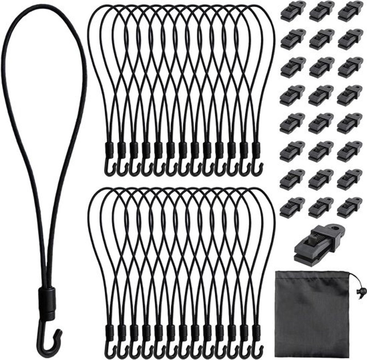 Set van 25 Spanbanden met Haken voor Zeil en Kampeergebruik - 25 cm Elastisch