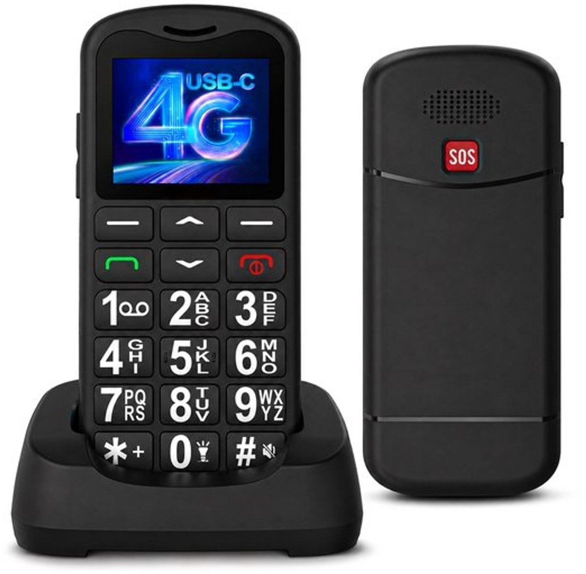 4G Senioren Mobiele Telefoon met Grote Toetsen, Laadstation en SOS-knop
