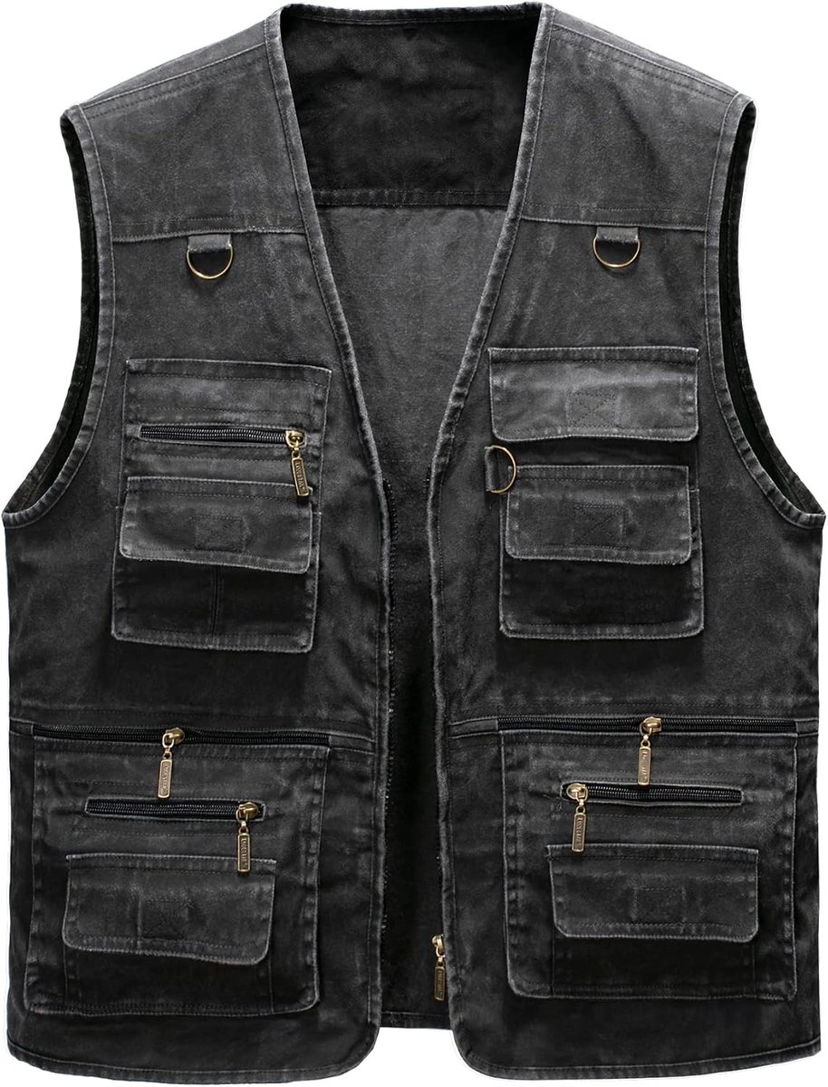 Outdoor Vissen Vest Katoen Multi Zakken Gilets Casual Mouwloze Jassen Tops Camping Jacht Fotografie Vest Vest - Zwart- XL