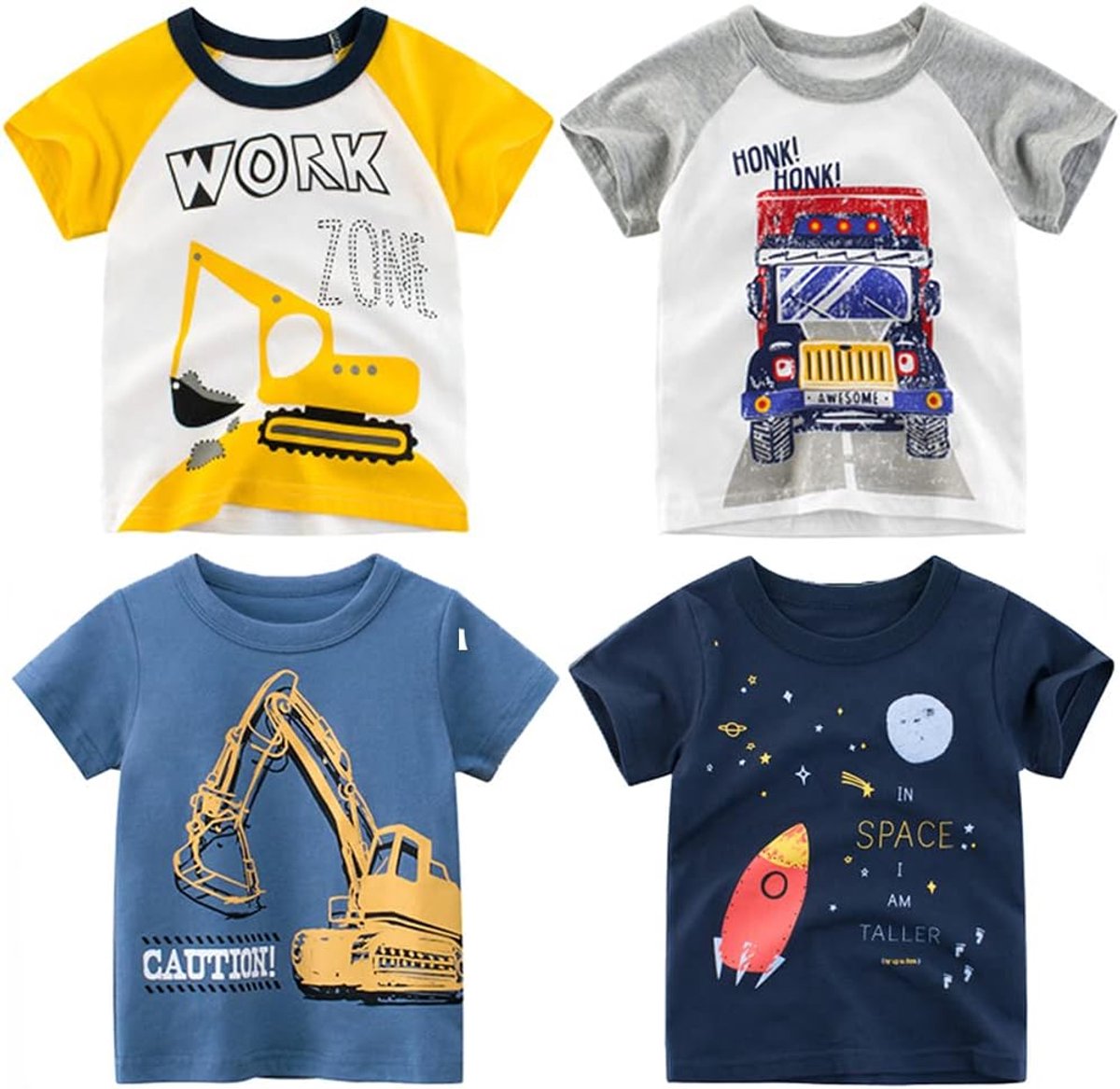 T-shirts 4-pack dinosaurus graafmachine T-shirts korte mouwen tops voor 1-7 jaar