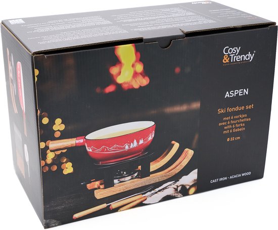 Gezellige Fonduepan met de Aspen Gietijzeren Fondueset - Rood - 22 cm - 6 vorkjes — afbeelding 5