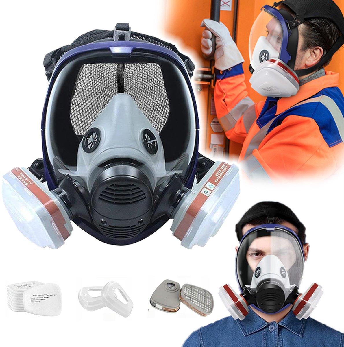 Ademhalingsmasker Volgelaatsmasker Professioneel - Siliconen Gelaatsafdichting Antivizier Groot Panoramisch Zicht - Geschikt voor Verfspuiten Oplosmiddelen Formaldehyde Ammoniak Stof - Universeel Filter Systeem