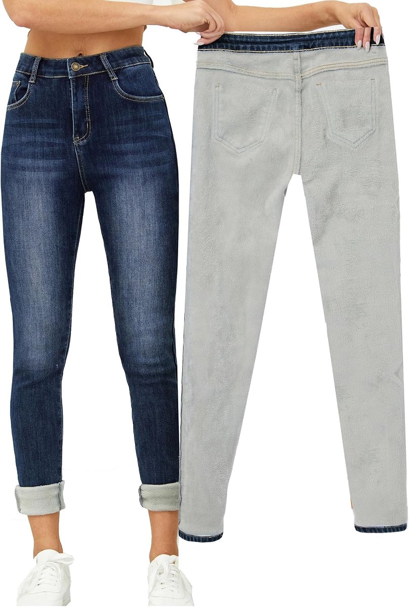 Fleece gevoerde thermische winter jeans dunne jeans broek jeggings warme stretch jeans