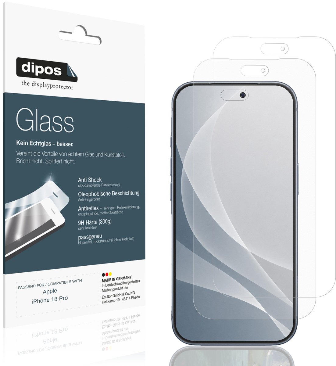 dipos – 2x Matte Pantserfolie geschikt voor Apple iPhone 18 Pro | 9H Screenprotector