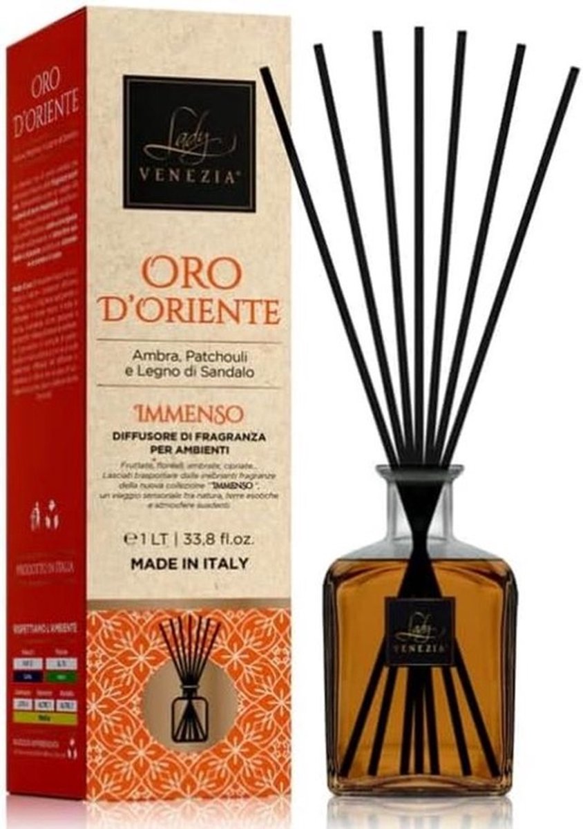Luxe Kamergeur Sticks 1 Liter - Warme Oosterse Geur (Amber, Patchouli, Sandelhout)