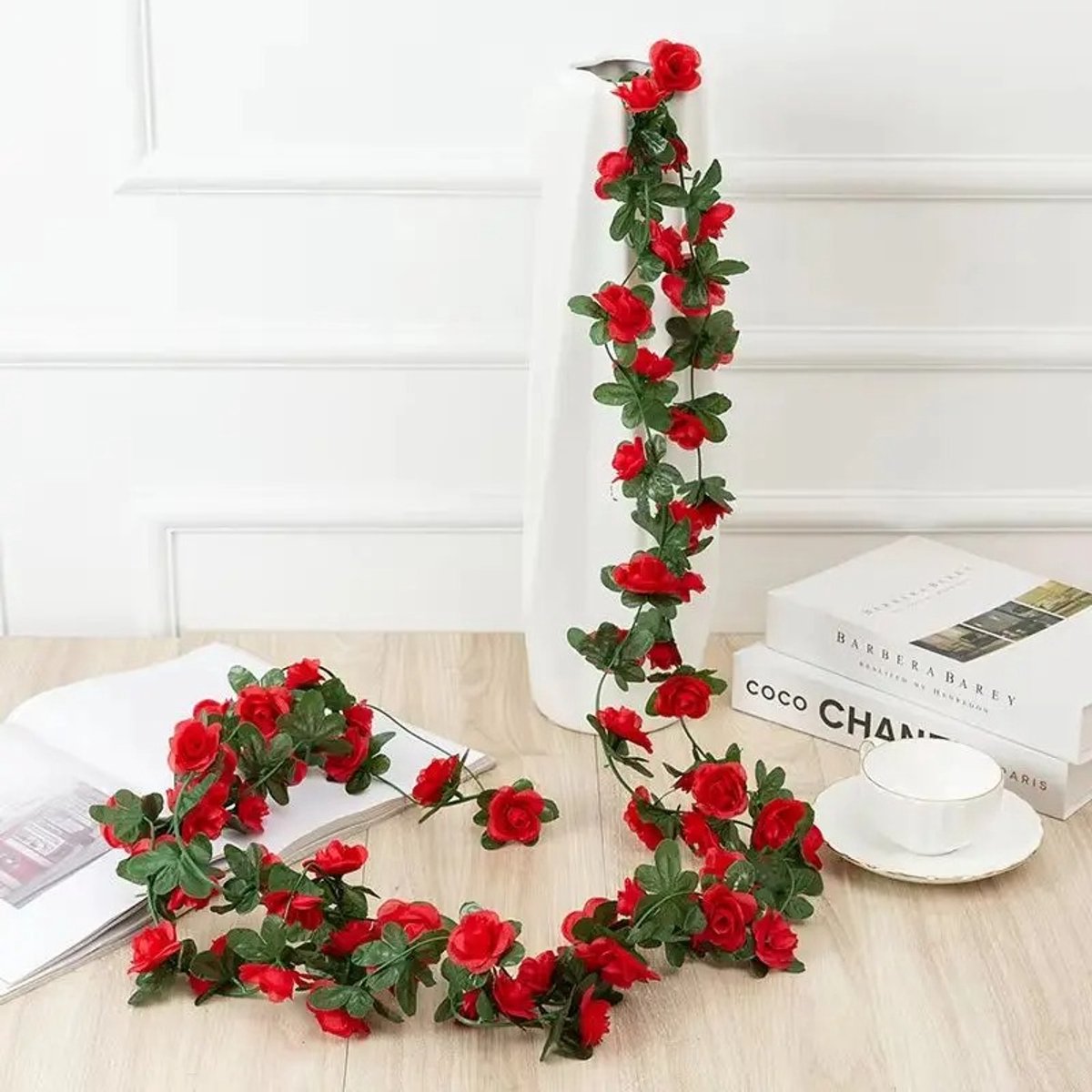 Kunstbloemen Rozen Slinger 250 cm - Rode Kunstrozen Decoratie - Bruiloft, Interieur & Fiets - Kasey
