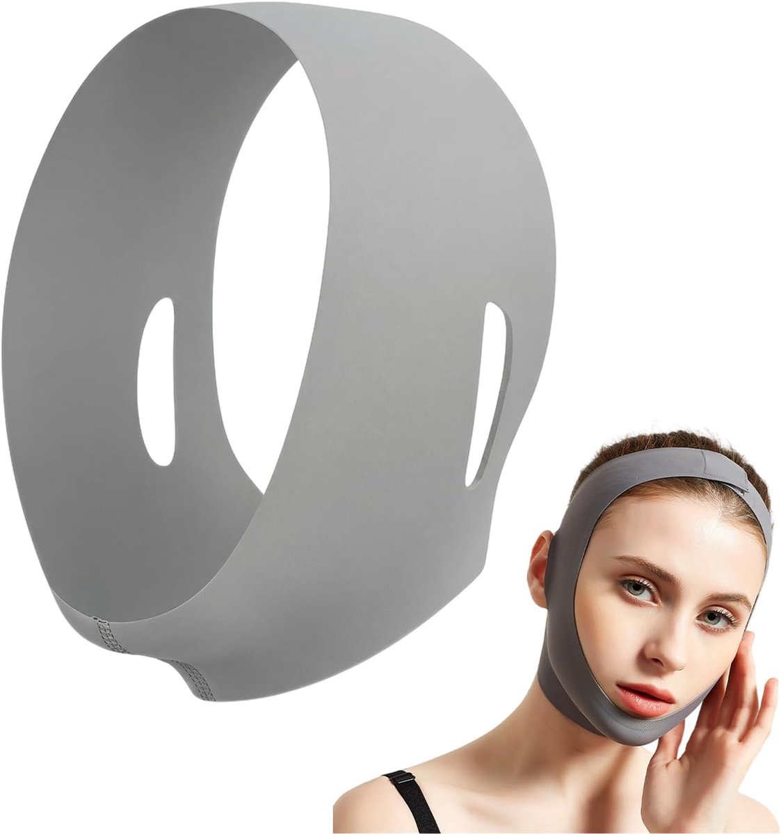 Entferner, Kinnband & Jawline Trainer, Herbruikbaar Gezichtsmasker voor Kinvorming, Huidvriendelijk Materiaal voor Slaapapneu & Rimpelvermindering - Grijs