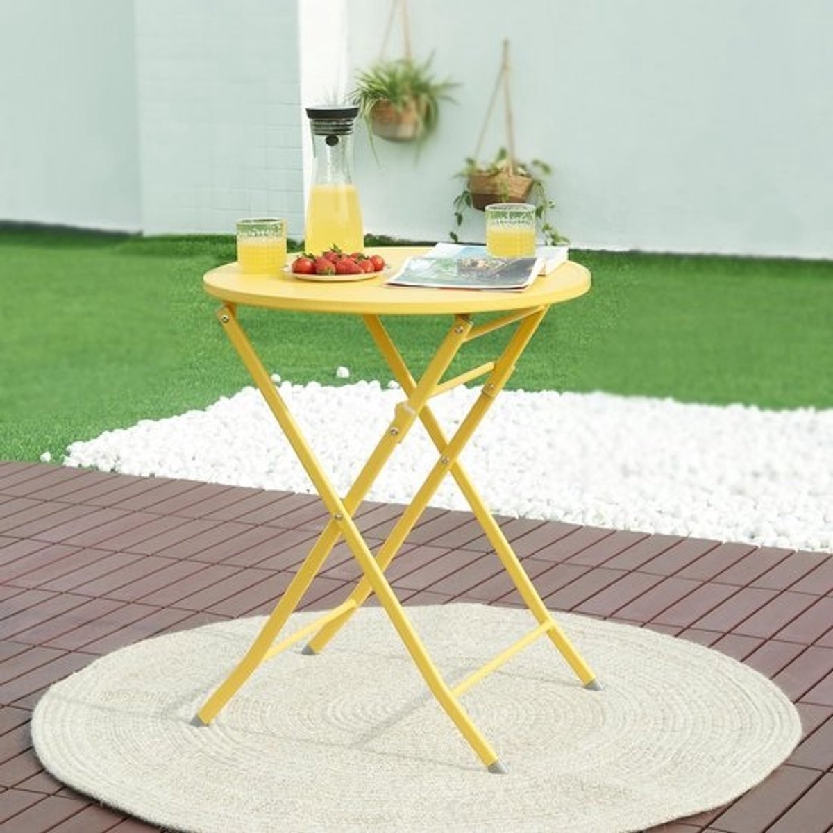 Inklapbare tuintafel Ø62x71 cm - Gele klaptafel voor tuin, balkon en terras