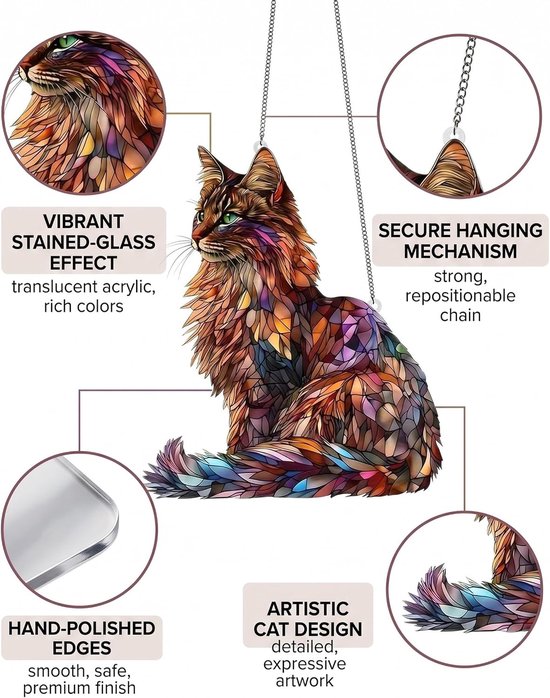 1 stuk Hangende Fensterdeco Meisje Kleurglas Deko, Langhaarkats, Kolibri-Sonnenfanger Om aan ramen op te hangen, Fensterbehang Fenster Deuren Deko Voor thuis Studio, Sun Catcher — afbeelding 4