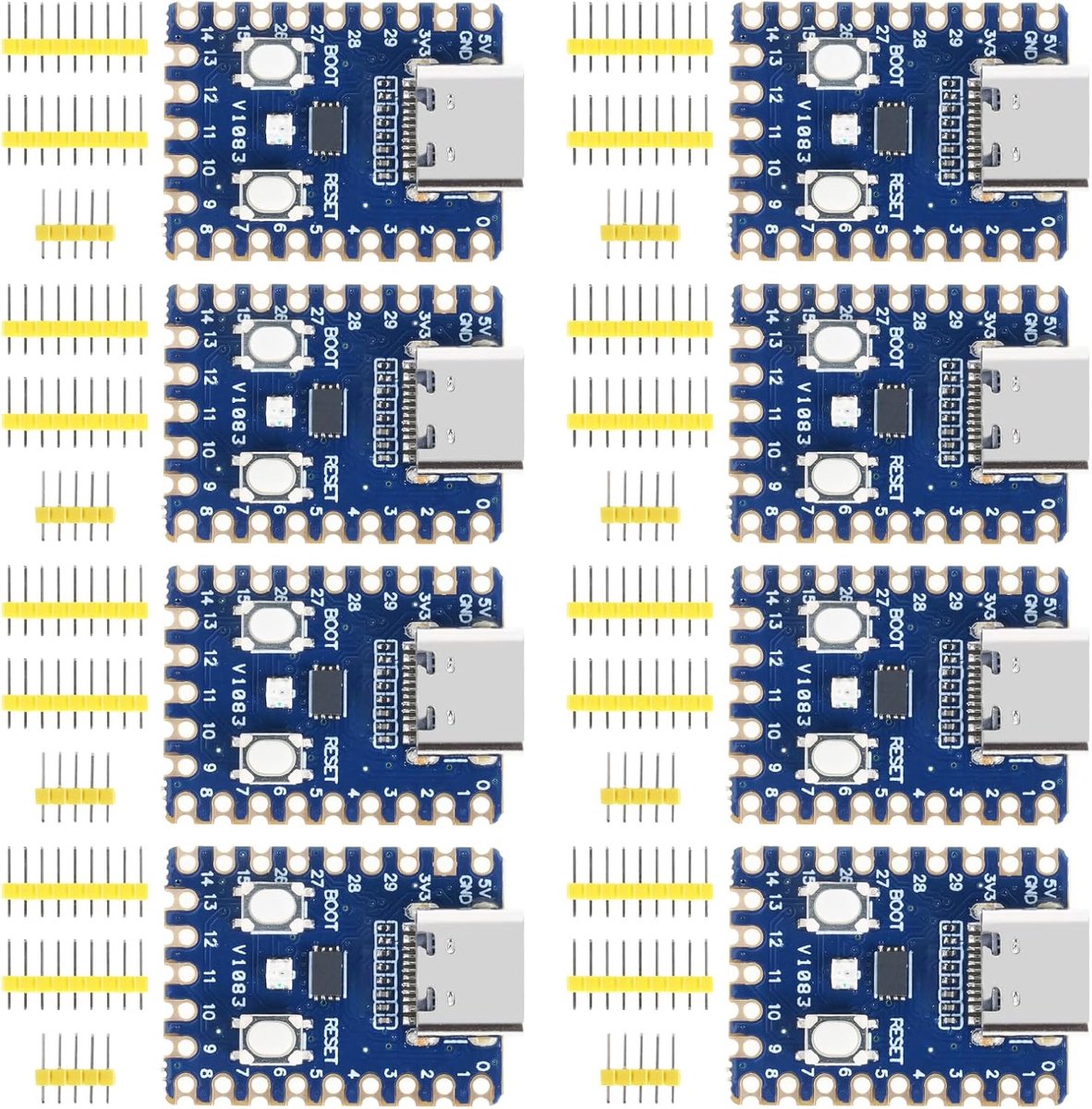 8 stuks R-Pi RP2040-Zero ontwikkelingsbord met USB-C, Dual-Core ARM Cortex-M0+, 2MB Flash, compatibel met Raspberry Pi Pico, ondersteunt C/C++ en MicroPython (niet gelast)