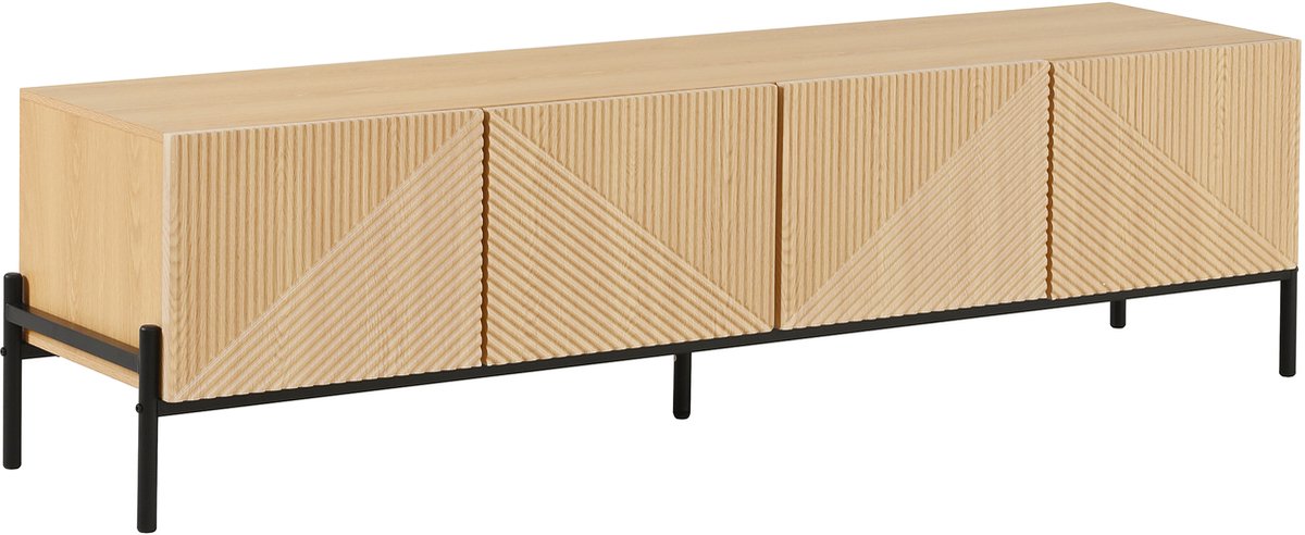 MUVANO Modern Tv Meubel - Tv Kast Met 4 Deuren - Geometrisch Design - 3D Textuur - 163,5x40x45cm - Opbergen En Presenteren - Woonkamer - Houtkleur