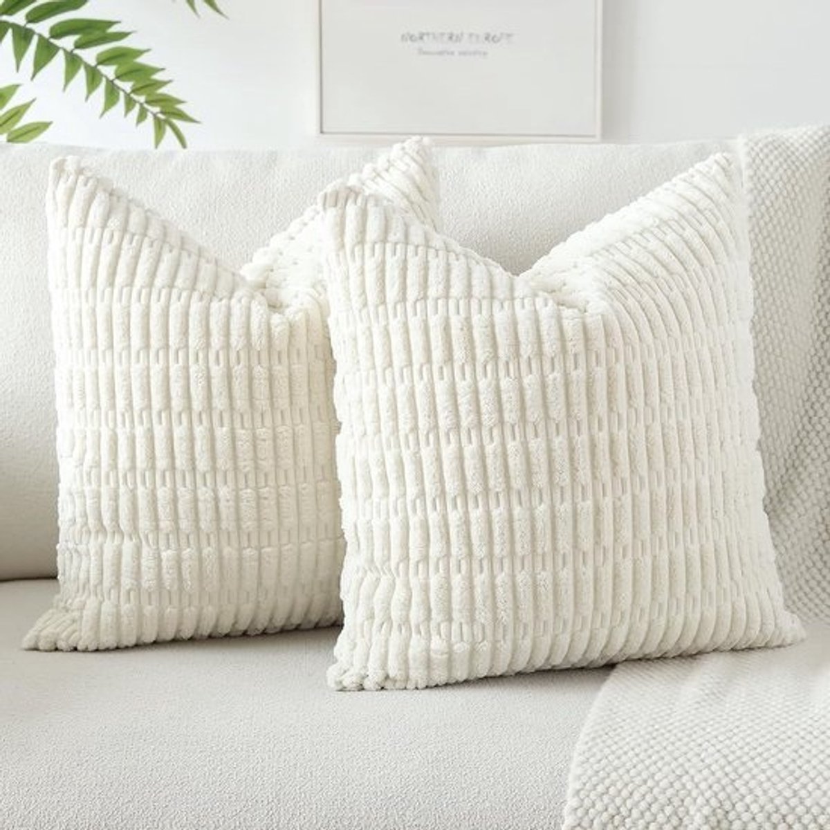 Set van 2 Zachte Corduroy Kussenhoezen, Moderne Decoratieve Kussens voor Bank en Slaapkamer, Beige 50 x 50 cm, Ideaal voor Woonkamer en Interieurdecoratie