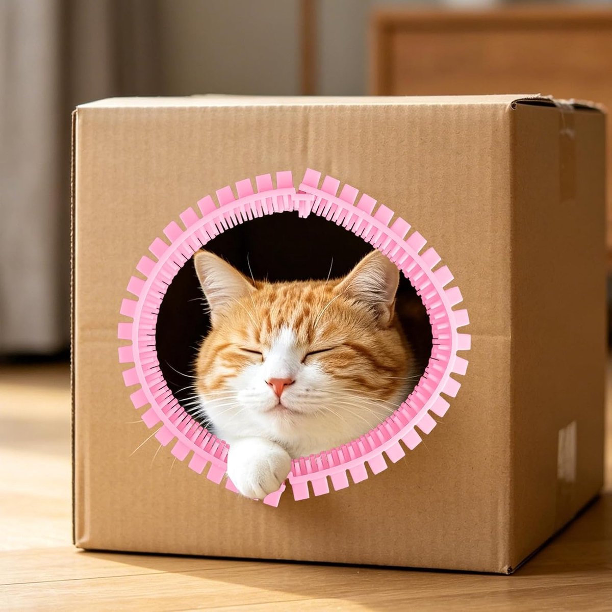 Zelf Verzorging Boog voor Kartonnen Dozen, DIY Tunnel Zelf Borstelen Gat met Positioneerder Vermindert Haaruitval Massage & Wrijven Speelgoed voor Binnenkat Verrijking (Roze)