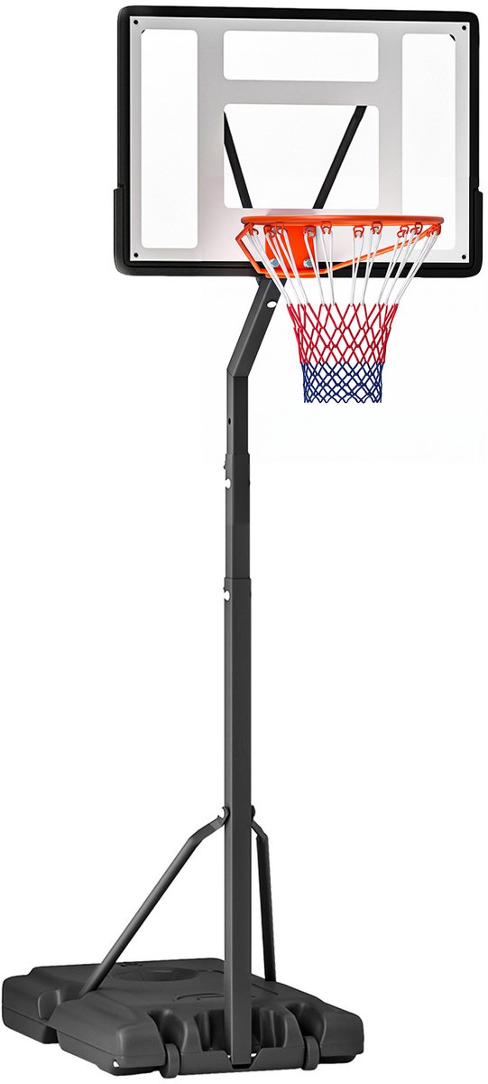 HOMCOM Basketbal Hoepel Standaard Staal, PE, PVC 90B x 165D x 302-352H cm Zwart